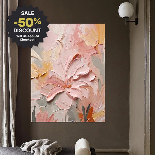 Large Format Hand Painted Pink Floral Canvas Wall Art