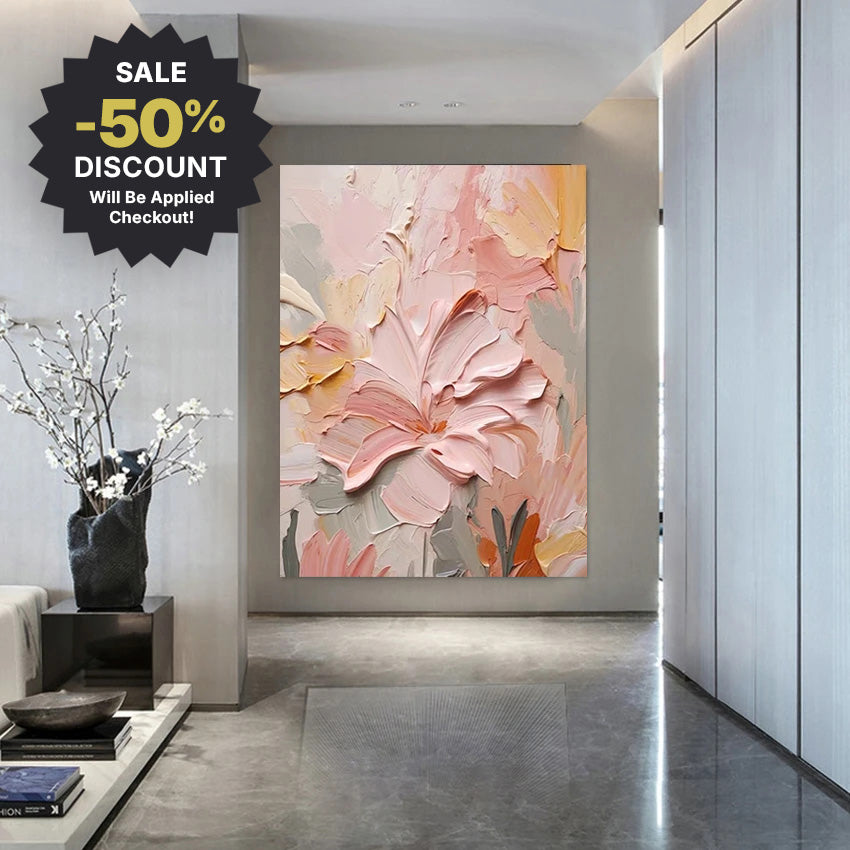 Large Format Hand Painted Pink Floral Canvas Wall Art