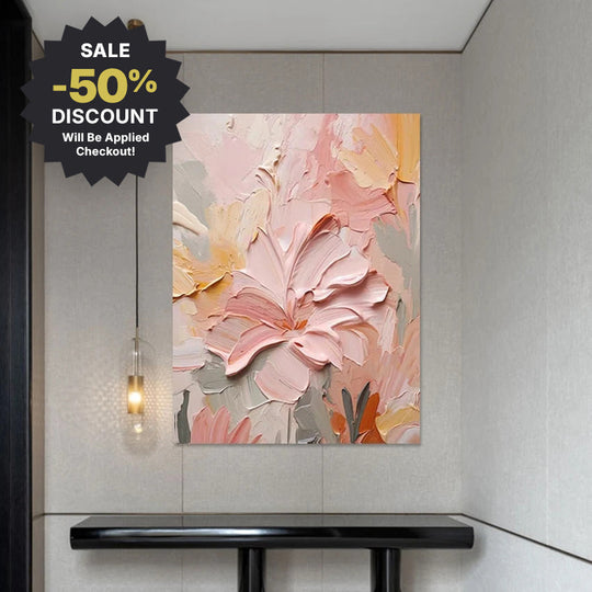 Large Format Hand Painted Pink Floral Canvas Wall Art