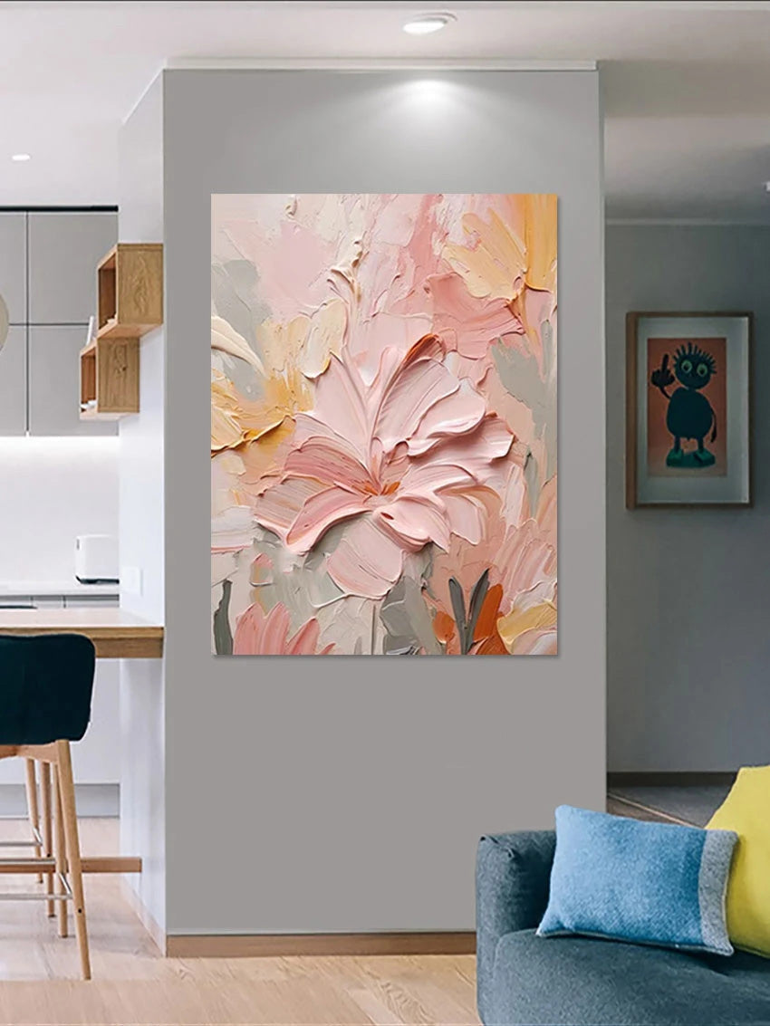 Large Format Hand Painted Pink Floral Canvas Wall Art