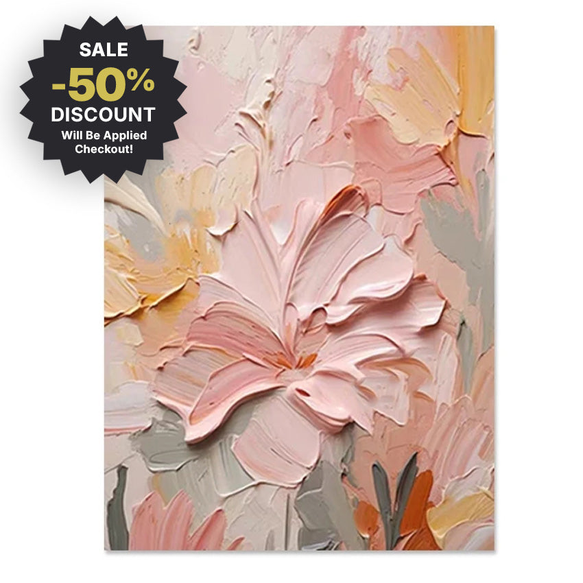 Large Format Hand Painted Pink Floral Canvas Wall Art