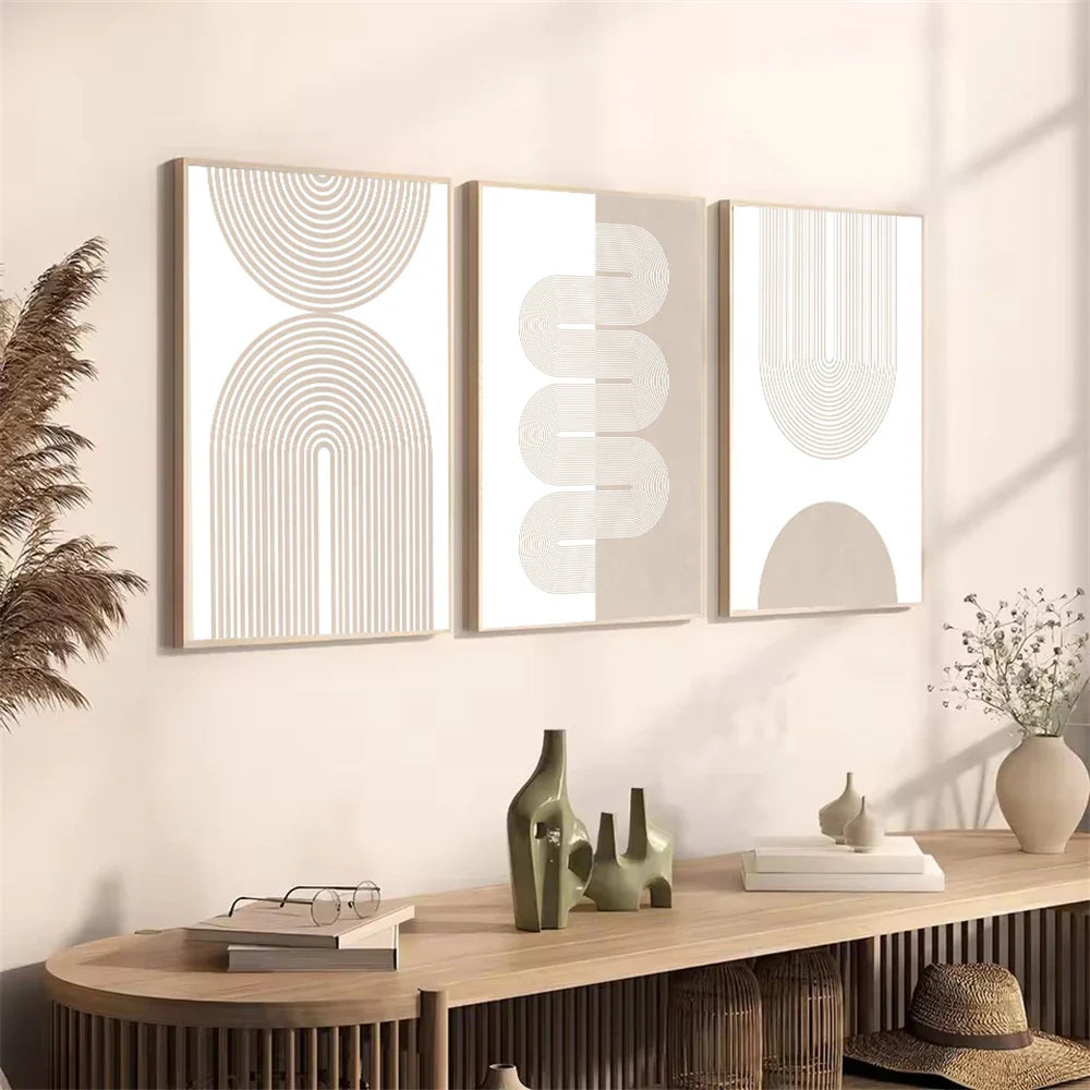 Light Beige Minimalist Geometric Line Art Canvas Wall Art