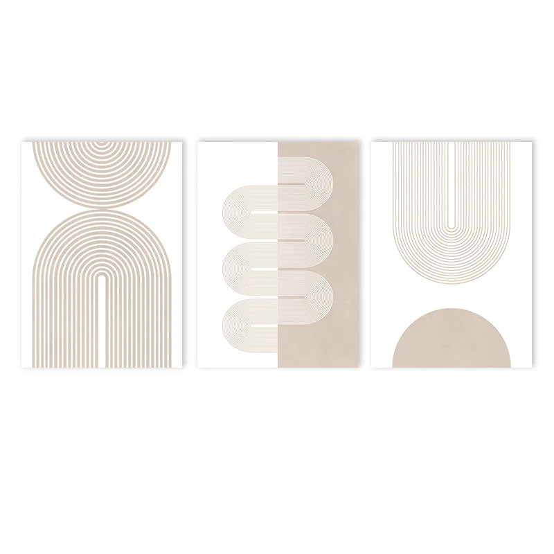 Light Beige Minimalist Geometric Line Art Canvas Wall Art