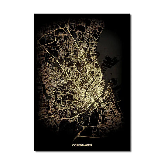 Black Gold City Map Canvas Wall Art Print