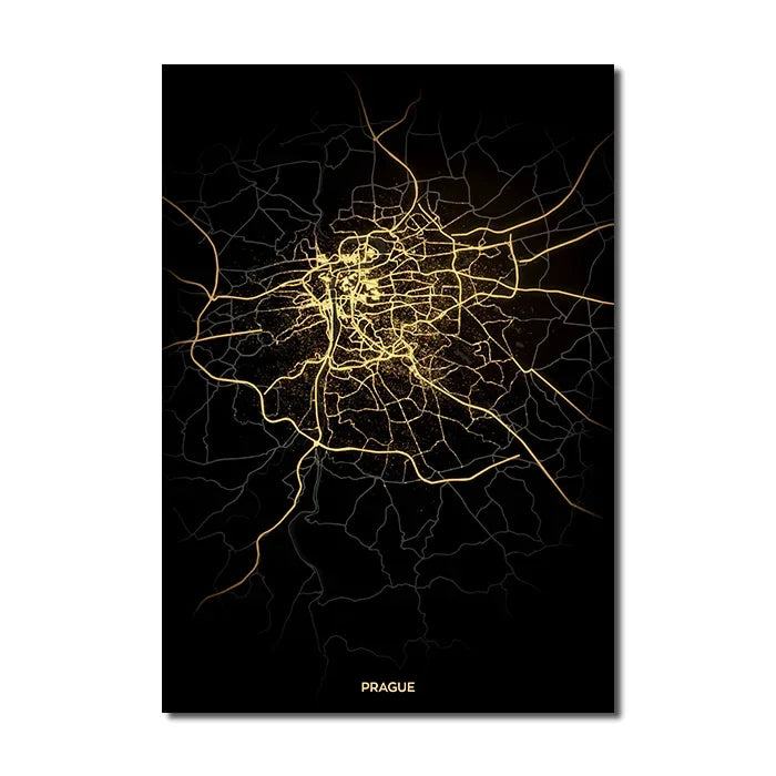 Black Gold City Map Canvas Wall Art Print