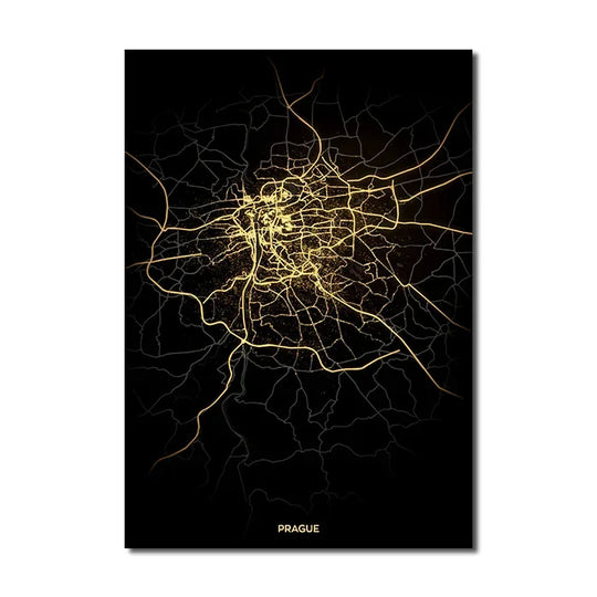 Black Gold City Map Canvas Wall Art Print