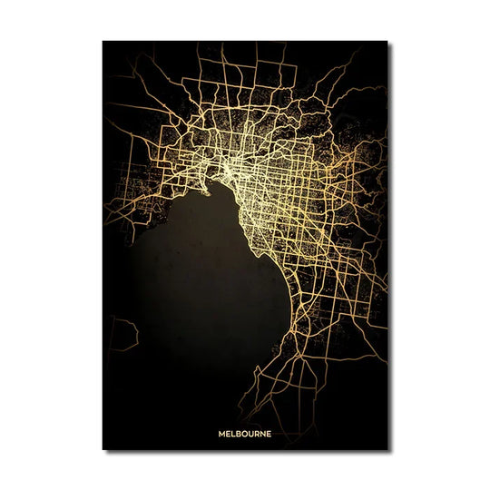 Black Gold City Map Canvas Wall Art Print