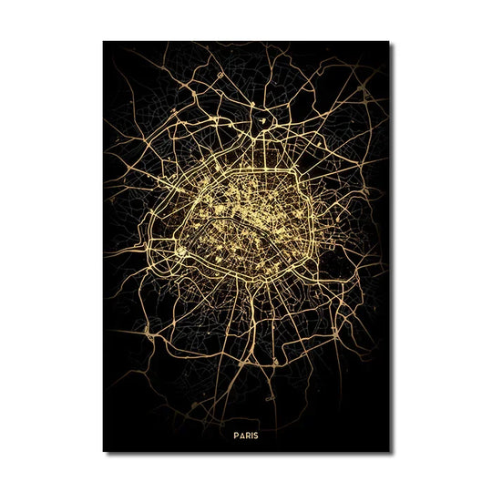 Black Gold City Map Canvas Wall Art Print