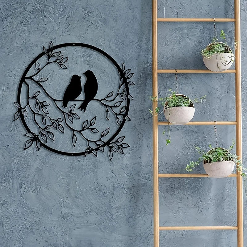Love Birds on a Branch Black Metal Wall Art Decor