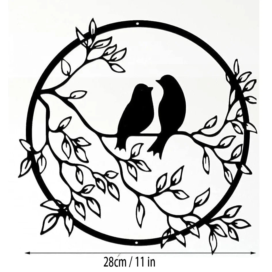 Love Birds on a Branch Black Metal Wall Art Decor