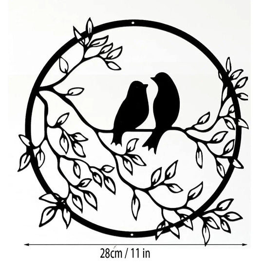 Love Birds on a Branch Black Metal Wall Art Decor