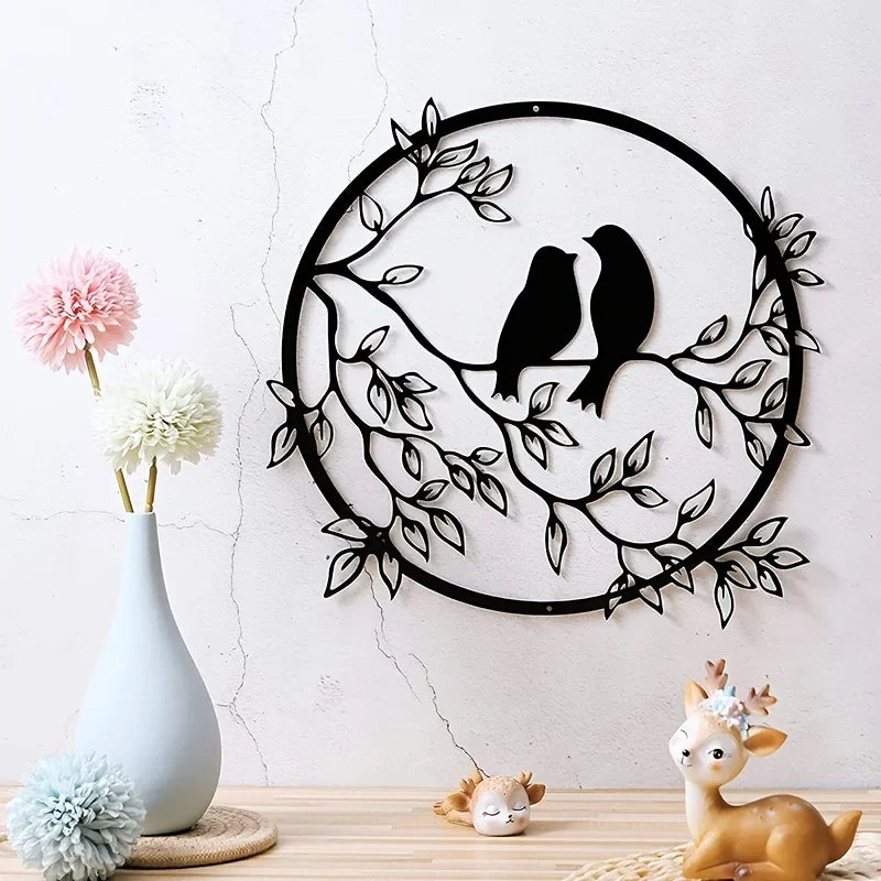 Love Birds on a Branch Black Metal Wall Art Decor