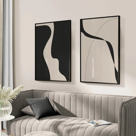 Minimal Black White Abstract Canvas Wall Art