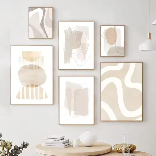 Minimalist Beige Gray Abstract Canvas Gallery Wall Art