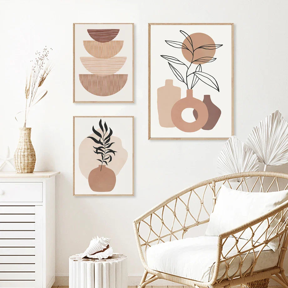 Minimalist Abstract Boho Leaf Line Art Botanical Canvas Wall Art