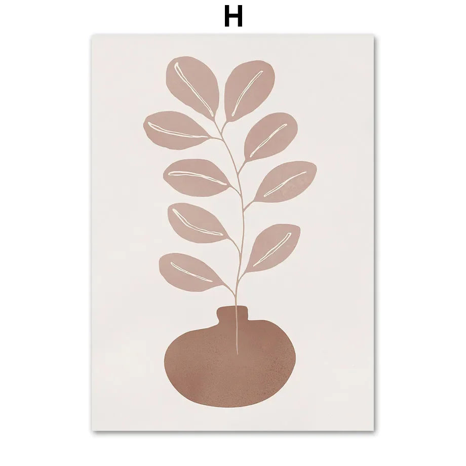 Minimalist Abstract Boho Leaf Line Art Botanical Canvas Wall Art