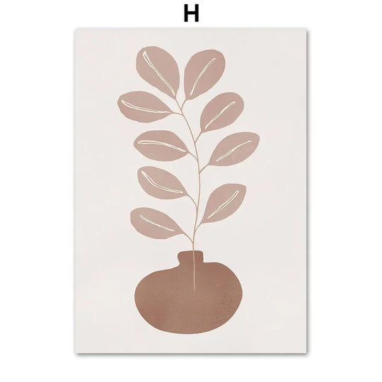 Minimalist Abstract Boho Leaf Line Art Botanical Canvas Wall Art
