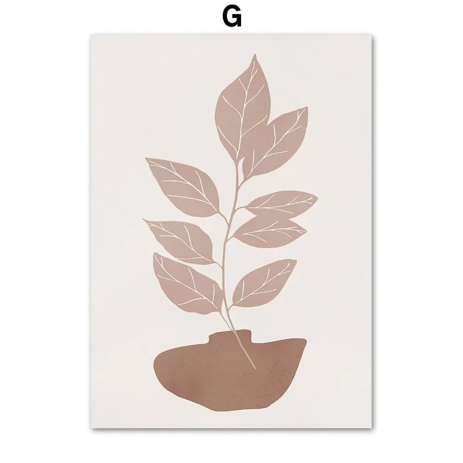 Minimalist Abstract Boho Leaf Line Art Botanical Canvas Wall Art