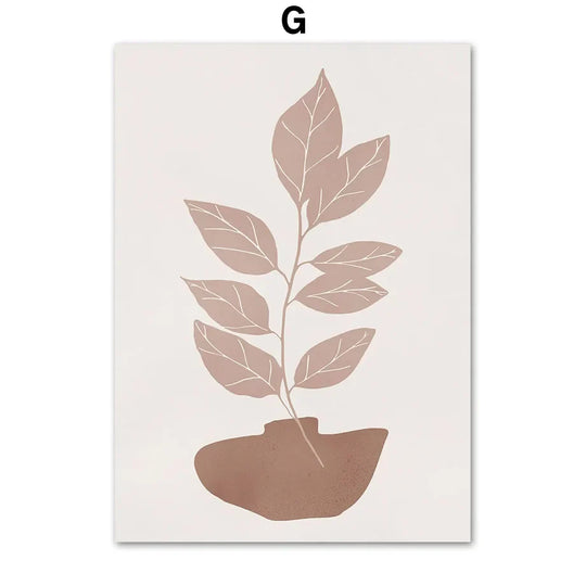 Minimalist Abstract Boho Leaf Line Art Botanical Canvas Wall Art