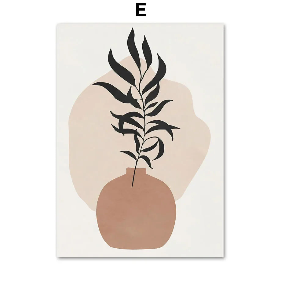 Minimalist Abstract Boho Leaf Line Art Botanical Canvas Wall Art