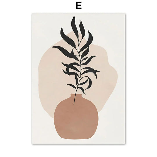 Minimalist Abstract Boho Leaf Line Art Botanical Canvas Wall Art