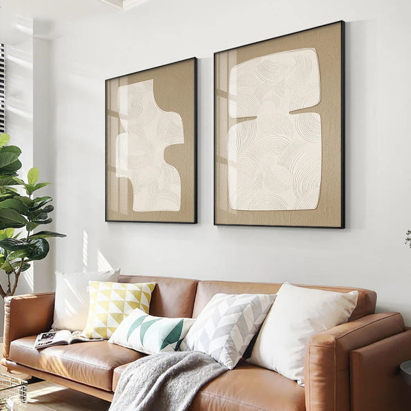Minimalist Abstract Cream Beige Geometric Canvas Wall Art Unframed