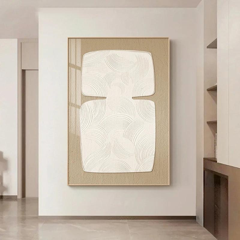 Minimalist Abstract Cream Beige Geometric Canvas Wall Art Unframed