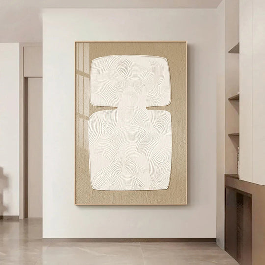 Minimalist Abstract Cream Beige Geometric Canvas Wall Art Unframed
