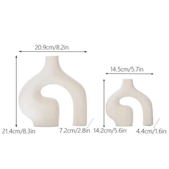 Minimalist Abstract Beige White Ceramic Vase Set