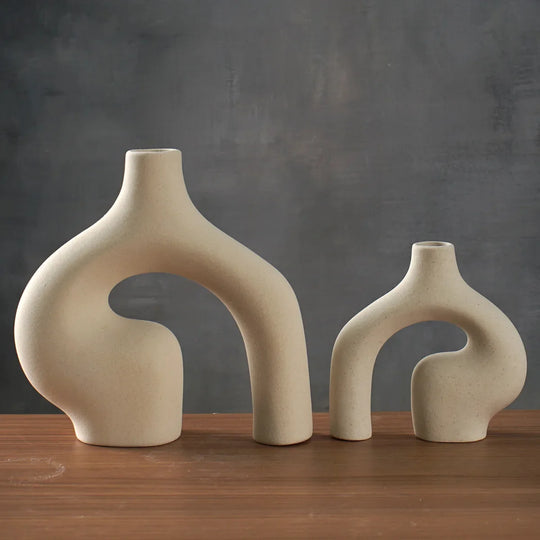 Minimalist Abstract Beige White Ceramic Vase Set