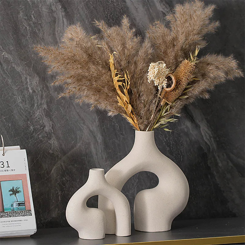 Minimalist Abstract Beige White Ceramic Vase Set