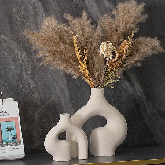 Minimalist Abstract Beige White Ceramic Vase Set