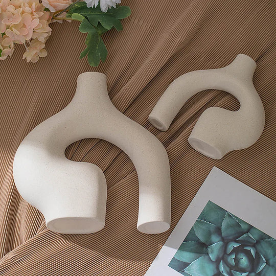 Minimalist Abstract Beige White Ceramic Vase Set