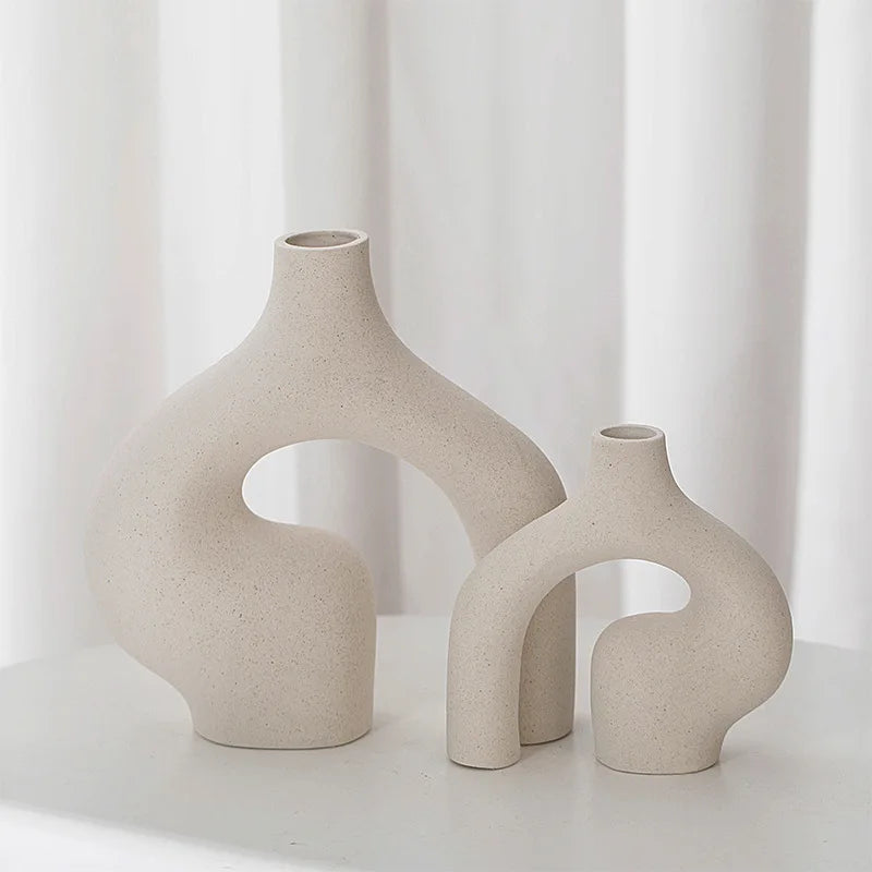Minimalist Abstract Beige White Ceramic Vase Set