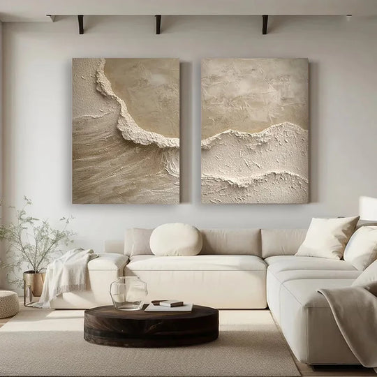 Minimalist Beige Coastal Abstract Canvas Wall Art