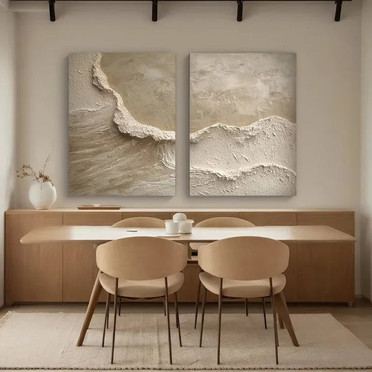 Minimalist Beige Coastal Abstract Canvas Wall Art