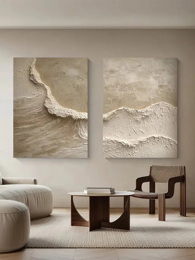 Minimalist Beige Coastal Abstract Canvas Wall Art