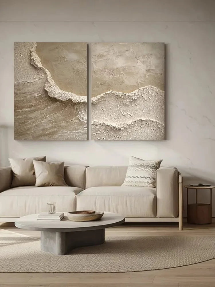 Minimalist Beige Coastal Abstract Canvas Wall Art