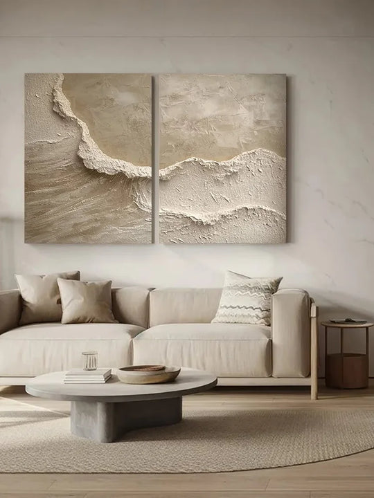 Minimalist Beige Coastal Abstract Canvas Wall Art