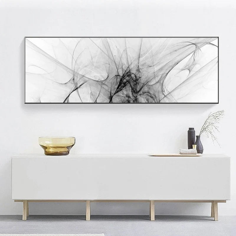 Minimalist Black White Abstract Wide Format Canvas Wall Art Unframed