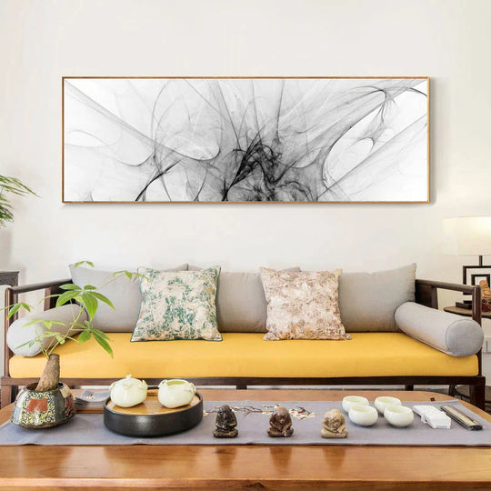 Minimalist Black White Abstract Wide Format Canvas Wall Art Unframed