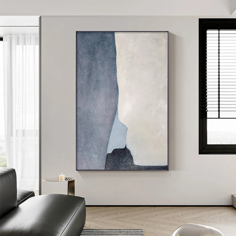 Minimalist Blue Beige Geometric Abstract Canvas Wall Art Unframed