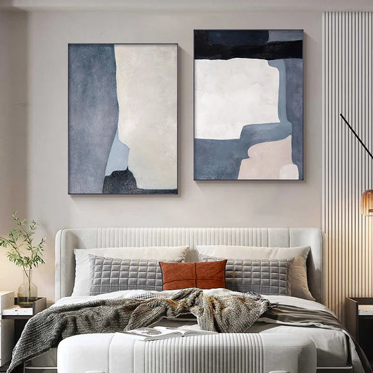 Minimalist Blue Beige Geometric Abstract Canvas Wall Art Unframed