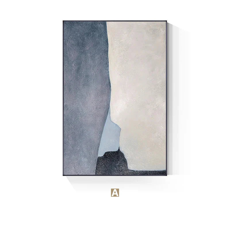 Minimalist Blue Beige Geometric Abstract Canvas Wall Art Unframed