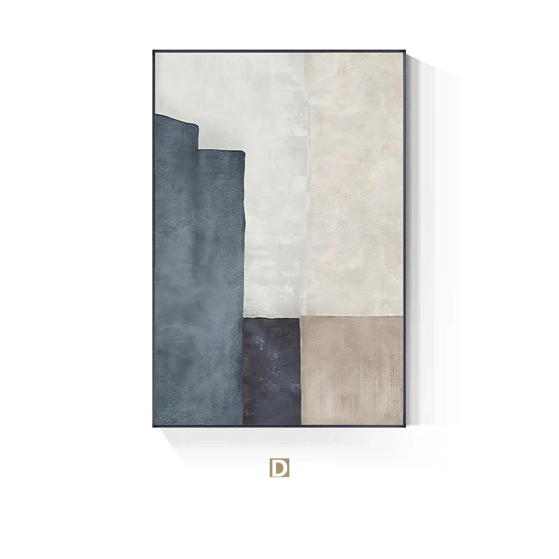 Minimalist Blue Beige Geometric Abstract Canvas Wall Art Unframed