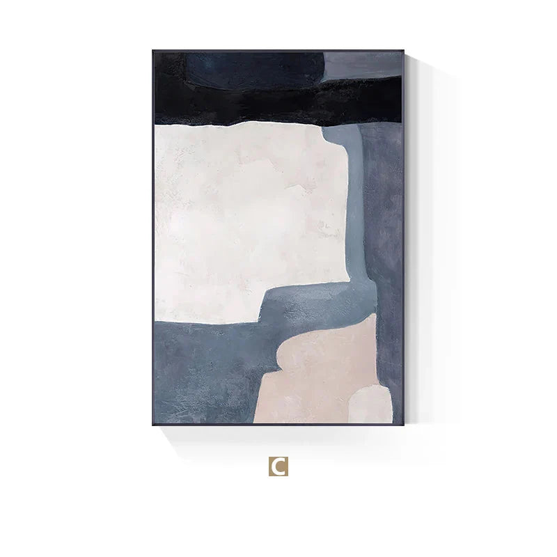 Minimalist Blue Beige Geometric Abstract Canvas Wall Art Unframed