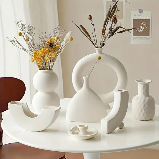 Minimalist Ceramic Nordic Hollow Vase Abstract Design