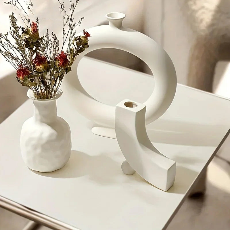 Minimalist Ceramic Nordic Hollow Vase Abstract Design