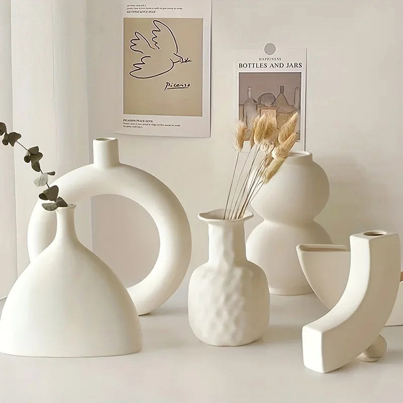 Minimalist Ceramic Nordic Hollow Vase Abstract Design