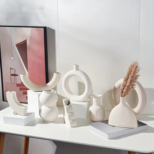 Minimalist Ceramic Nordic Hollow Vase Abstract Design